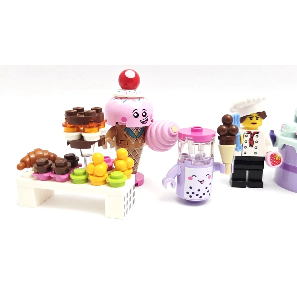 LEGO Baker Minifigure MOC Lot - Cotton Candy Stand Cake Pie Ice Cream Bakery